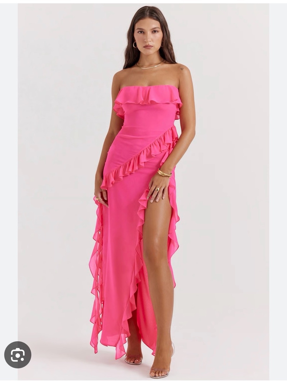 House of CB Sarina Ruffle Maxi Dress Hot Pink Size S